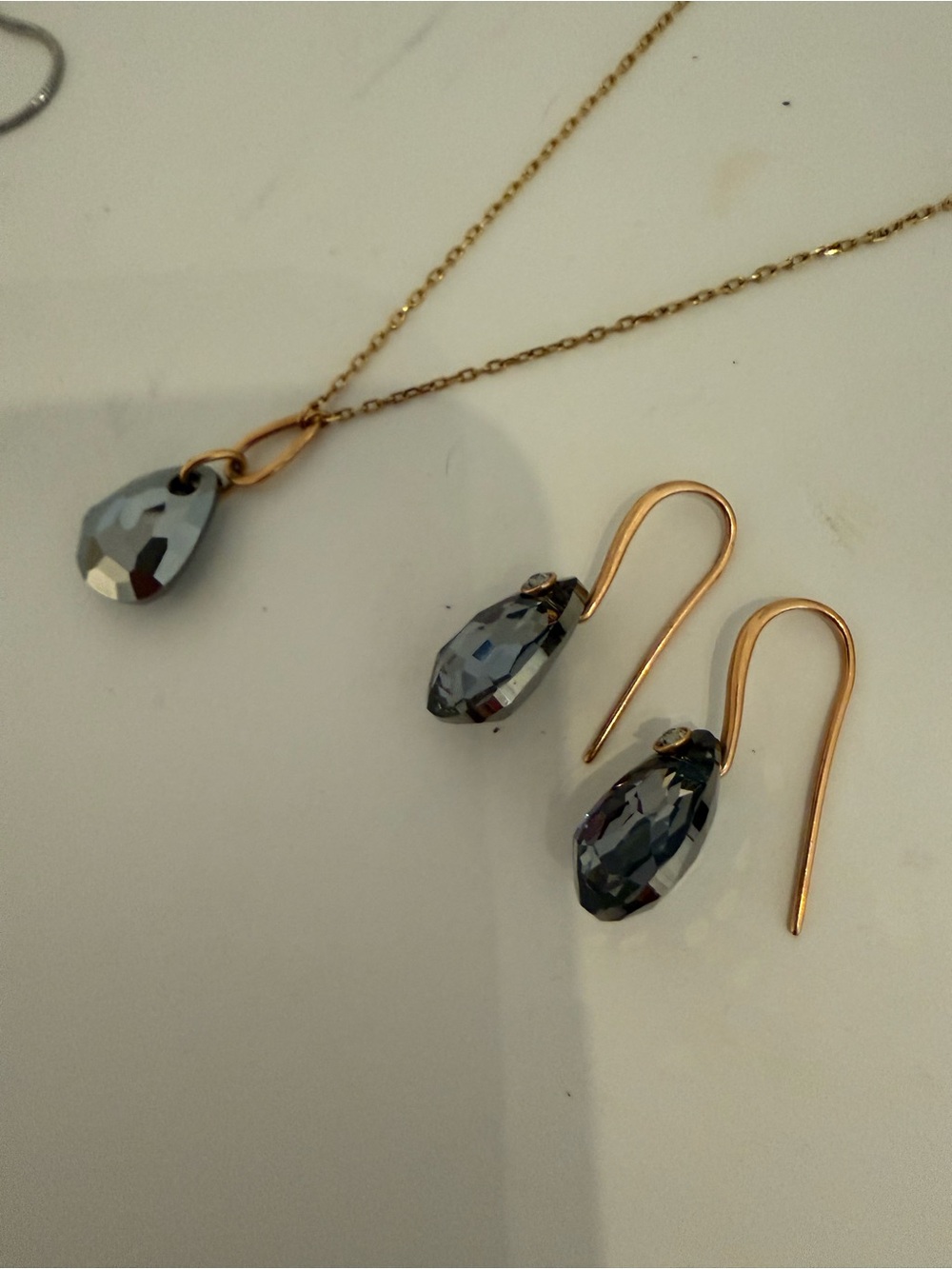 Swarovski Rose Gold Crystal Necklace & Earrings Set - Gray Crystal-No Box